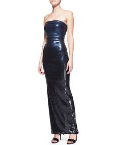 Donna Karan Strapless Sequin Column Gown