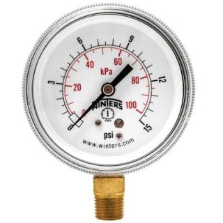 Winters Instruments P9S 90 Series 2.5 in. Black Steel Case Pressure Gauge with 1/4 in. NPT Bottom Connect and Range of 0 15 psi/kPa P9S90211