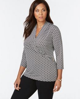 Charter Club Plus Size Printed Faux Wrap Top, Only at