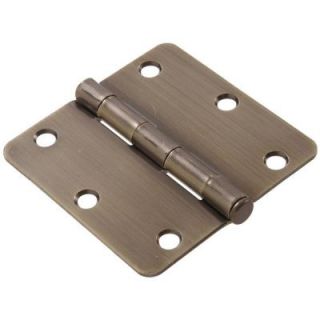 The Hillman Group 3 1/2 in. Antique Brass Residential Door Hinge with 1/4 in. Round Corner (9 Pack) 852613
