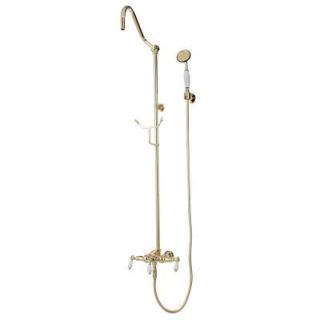 Elizabethan Classics ETS11 Wall Mount Exposed Hand Shower and Shower Head Combo Kit and Porcelain Lever Handles in Polished Brass ECETS11 PB