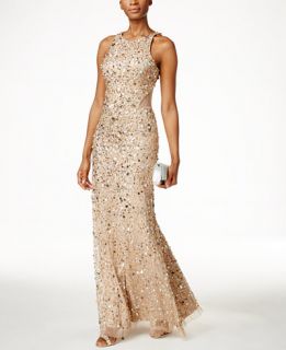Adrianna Papell Sequined Racerback Illusion Gown   Dresses   Women