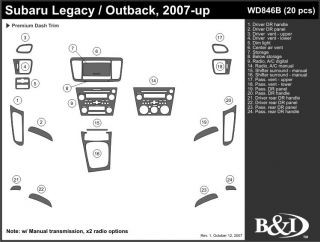 2007, 2008, 2009 Subaru Legacy Wood Dash Kits   B&I WD846B DCF   B&I Dash Kits