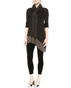 Eileen Fisher Long Sleeve Asymmetric Tunic, Long Slim Camisole, Velvet Ankle Leggings & Shimmering Open Stitch Scarf, Petite