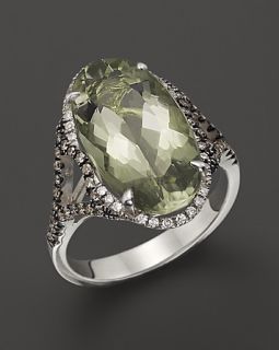 Badgley Mischka Green Amethyst Cocktail Ring With White And Brown Diamonds