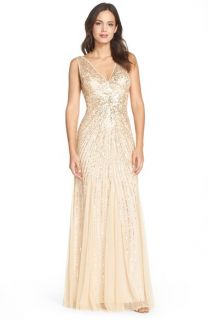 Adrianna Papell Beaded Mesh Mermaid Gown
