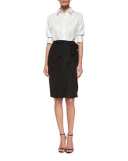 Carolina Herrera Classic Pique Button Blouse & Side Ruffled Faux Wrap Skirt