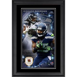 Richard Sherman Seattle Seahawks  Authentic Vertical Framed Photograph with Piece of Game Used Football   Limited Edition of 250
