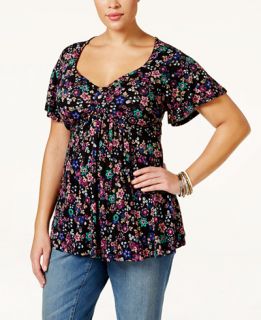 American Rag Plus Size Printed Short Sleeve Top, Only at   Tops