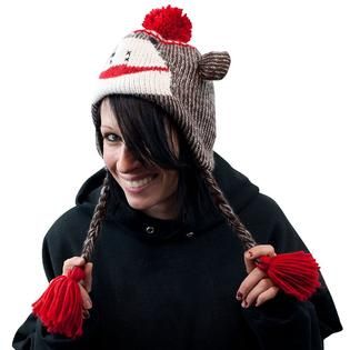 Trademark Global Adult Size Brown Sock Monkey Knit Hat with PolyFleece