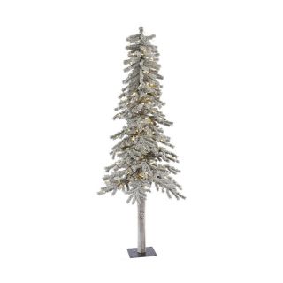 Vickerman 7 ft Pre Lit Alpine Flocked Slim Artificial Christmas Tree with White LED Lights