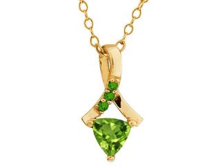 0.52 Ct Genuine Trillion Green Peridot Gemstone 14k Yellow Gold Pendant 