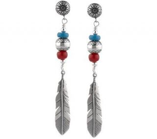 Southwestern Sterling Multi gemstone Feather Earrings —