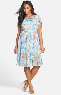 Adrianna Papell Floral Print Chiffon Dress (Plus Size)