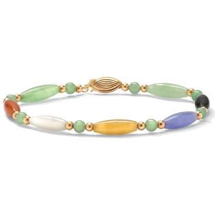 PalmBeach Jewelry Multi Color Jade 14k Yellow Gold Beaded and Barrel