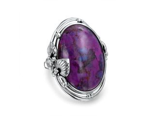 Bling Jewelry Purple Turquoise Sterling Silver Nature Leaf Flower Cocktail Ring 