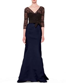 Carolina Herrera Lace Top Taffeta Gown, Black/Ultramarine