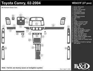 2002, 2003, 2004 Toyota Camry Wood Dash Kits   B&I WD431F DCF   B&I Dash Kits