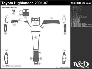 2001 2007 Toyota Highlander Wood Dash Kits   B&I WD400B DCF   B&I Dash Kits
