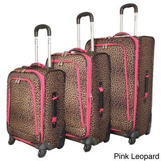 Rockland Deluxe Leopard 3 piece Upright Spinner Luggage Set