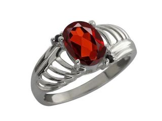 1.44 Ct Oval Checkerboard Red Garnet Black Diamond 18K White Gold Ring 