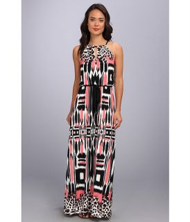 Maggy London Abstract Animal Printed Halter Maxi Dress Soft White Nectar, White
