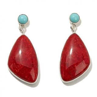 Jay King Red Coral and Turquoise Drop Sterling Silver Earrings   1830594