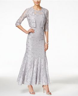 Alex Evenings Sequin Lace Mermaid Gown and Jacket   Dresses   Women