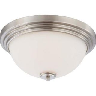 Glomar 2 Light Brushed Nickel Flushmount Dome Fixture with Satin White Glass Shade HD 4111