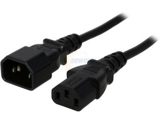 Rosewill RCPC 14011   6 Foot 18 AWG Computer Power Cord Extension Cable with 3 Conductor PC / Monitor Male to Female Connectors (C13/C14)   Black 