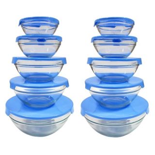 piece Nesting Glass Bowl Set with Blue Lids (Pack of 2)  
