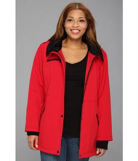 Jessica Simpson Plus Size Softshell Coat W Faux Fur Collar And Knit Cuff Red,
