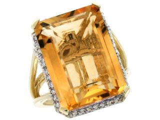10k Yellow Gold Diamond Citrine Ring 14.96 ct Emerald shape 18x13 mm Stone, 13/16 inch wide, sizes 5 10