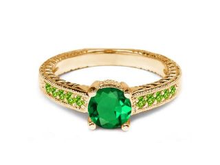 1.20 Ct Round Green Nano Emerald Peridot 14K Yellow Gold Engagement Ring 