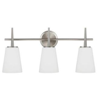 Sea Gull Lighting Driscoll 3 Light Brushed Nickel Wall/Bath Vanity Light with Inside White Painted Etched Glass 4440403 962
