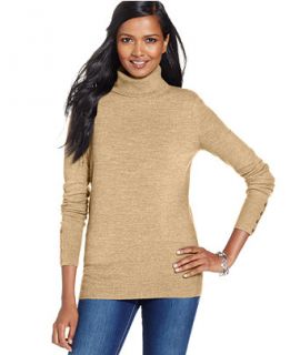 JM Collection Petite Button Sleeve Turtleneck, Only at