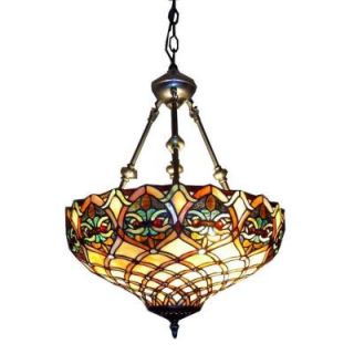 Warehouse of Tiffany 2 Light Brass Inverted Hanging Pendant with Ariel Stained Glass 16099REVHAN