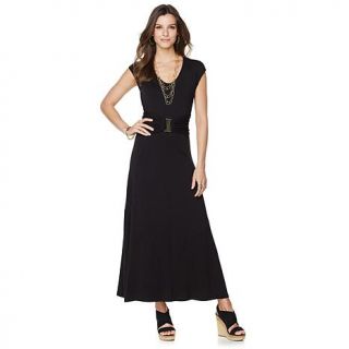 Liz Lange Cap Sleeve Maxi Dress with Belt   7969342