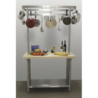 Line by Advance Tabco Chefs Prep Table with Wood Top and Pot Rack