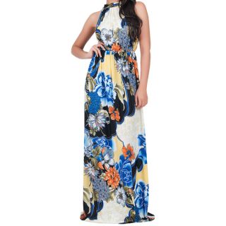 KOH KOH Womens Sleeveless Halter Neck Floral Print Maxi Dress