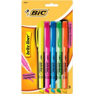 BIC Brite Liner Highlighter, Chisel Tip, Assorted Colors, 5 Pack