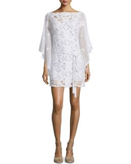 Miguelina Claudia Crochet & Floral Lace Coverup Dress, Pure White