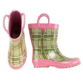 Pluie Pluie Toddler Little Girls Green/Pink Plaid Rain Boots 5 4