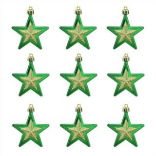 9ct Green and Gold Glittered Shatterproof Star Christmas Ornaments 2.75"