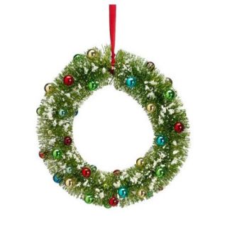 12" Pre Decorated Flocked Glitter Bottle Brush Christmas Wreath   Unlit