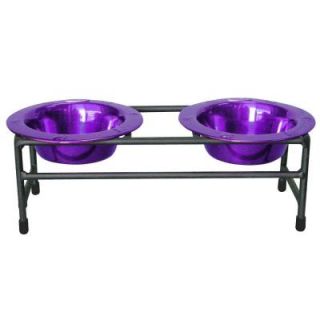 Platinum Pets 1 Cup Wrought Iron Modern Diner Puppy Stand with Extra Wide Rimmed Bowls in Purple PDDS8PUR