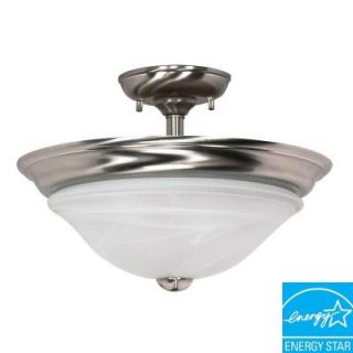 Green Matters 2 Light Brushed Nickel Dome Semi Flush Mount Light with Alabaster Glass HD 464