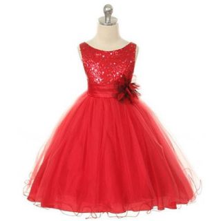 Kids Dream Baby Girls Red Sequin Double Mesh Flower Dress 18M