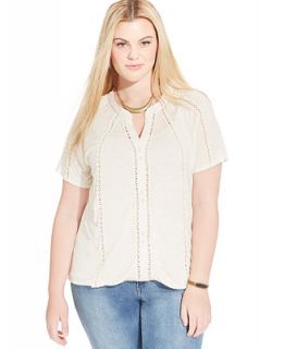 American Rag Plus Size Lace Trim Button Up Tee   Tops   Plus Sizes