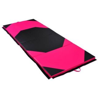 Soozier 4' x 10' x 2" PU Leather Gymnastics Tumbling / Martial Arts Folding Mat   Pink / Black Rhombus Pattern